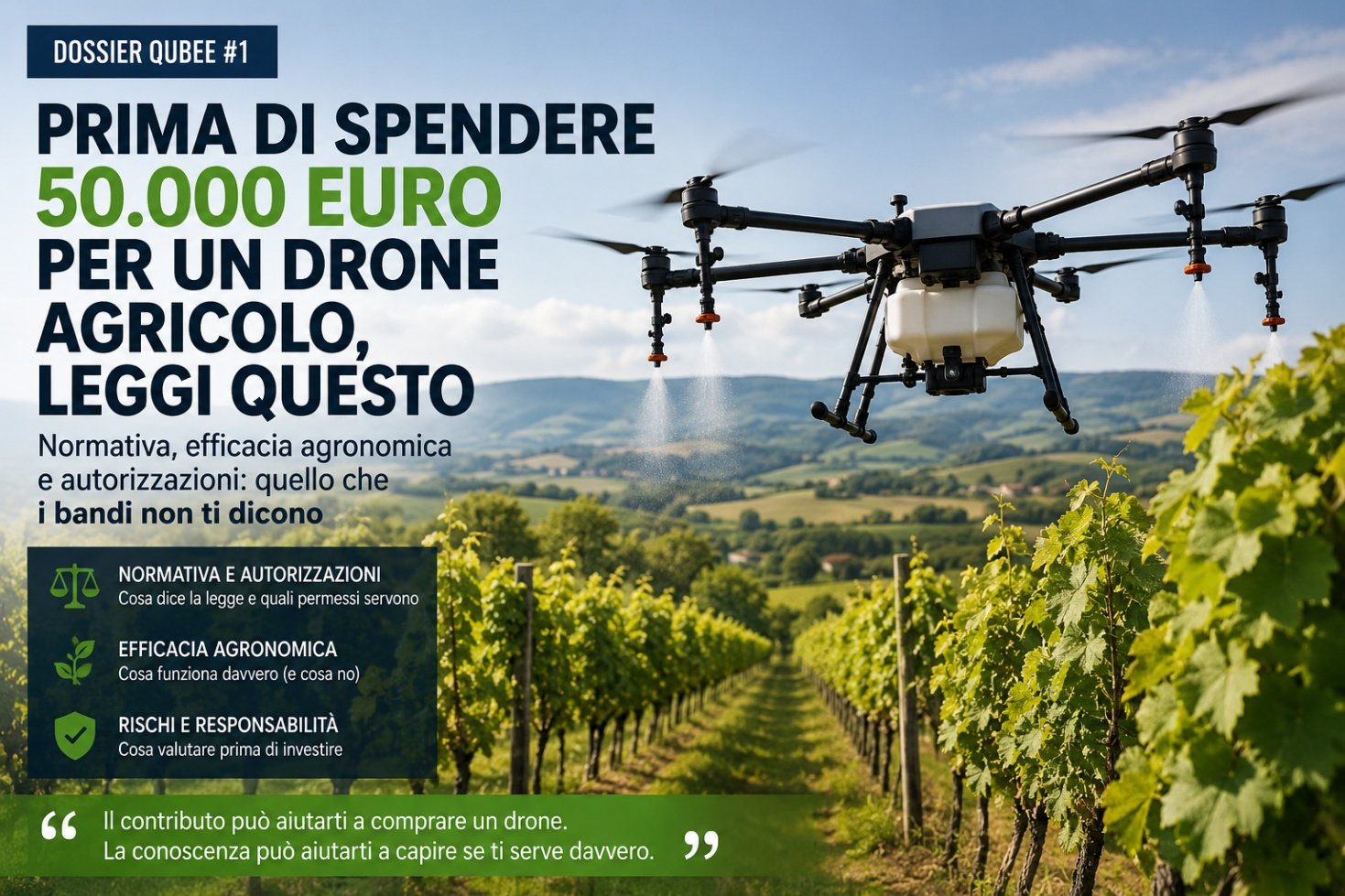 Drone agricolo professionale in volo su vigneto durante operazione di trattamento
